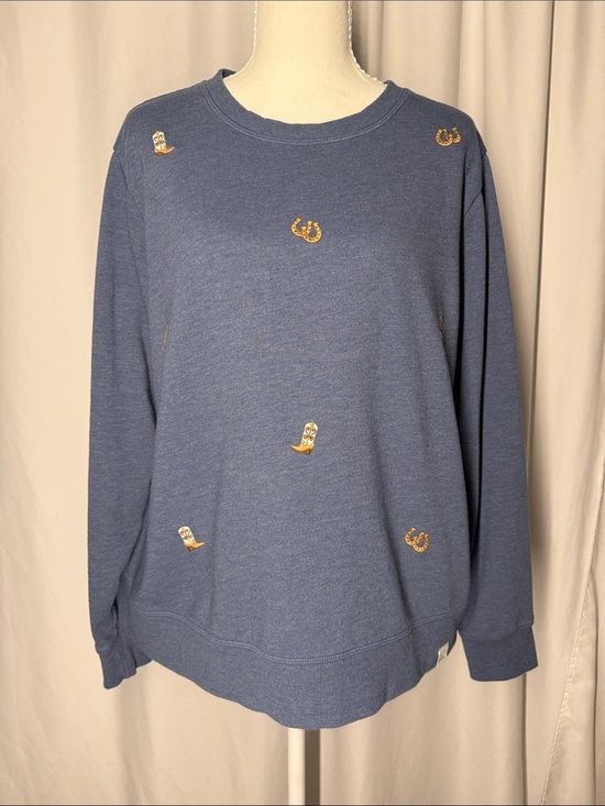 Lucky Brand Tops - Lucky Brand Blue Embroidered Crewneck Sweater with Gold Western Accents